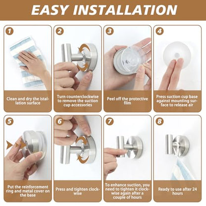 Suction Cup Hooks, Removable Shower Hooks, Brushed Nickel, 2-Pack | No Wall Damage | Strong Hold on Tile, Glass & Mirrors | Kitchen & Bathroom Use | Perfect for Towels, Loofahs, Robes & Coats - style: Brushed Nickel