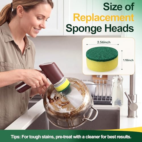 Saillong 6 Pcs Heavy Duty Power Scrubber Sponges Pad, Electric Spin Cleaning Brush Replacement Sponge Brush Heads, Replacement Scouring Pads Accessories for Kitchen, Bathroom, Floor, Tile, Car
