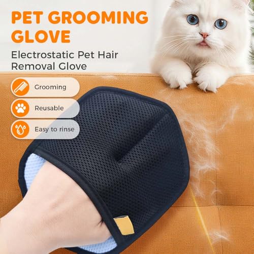2 PCS Pet Hair Removal Glove for Cats & Dogs, 2026 New Pet Hair Remover for Laundry, Reusable Electrostatic Pet Hair Remover Gloves (Black+Blue) - color: Black+Blue