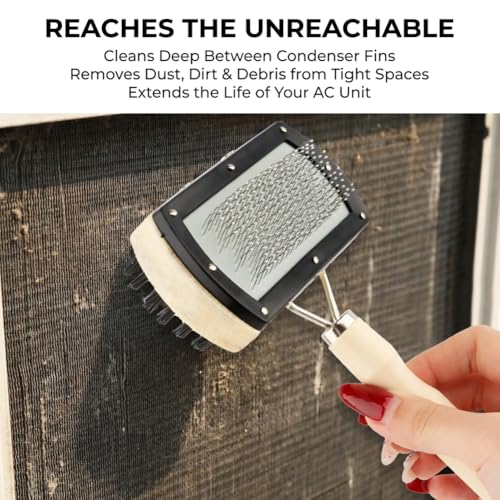 4-Piece Air Conditioner Coil Brush Kit, Refrigerator Coil Brush Set for Refrigerator Radiator & Car Coolers, Includes Dual-Sided Brush and Metal Brushes with Long and Short Bristles
