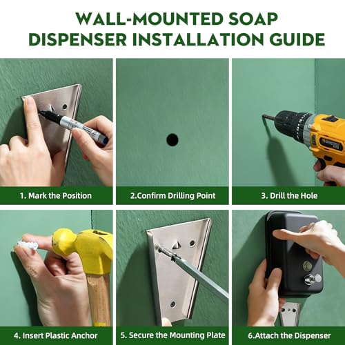 RYTOXILO Wall Soap Dispenser 1000ml/34 fl oz Commercial Soap Dispenser Stainless Steel Soap Dispenser Hand Soap Dispenser for Bathroom Kitchen Wall Mounted(Matte Black) - color: Black