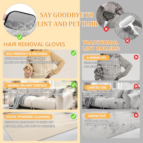 2 Pack Electrostatic Pet Hair Removal Gloves - Upgraded Reusable & Washable Pet Hair Remover Gloves for Cats & Dogs, Thickened Magic Brush Tool for Couch, Carpet, Furniture, Clothing & Car Seat - color: 2pcs-Black