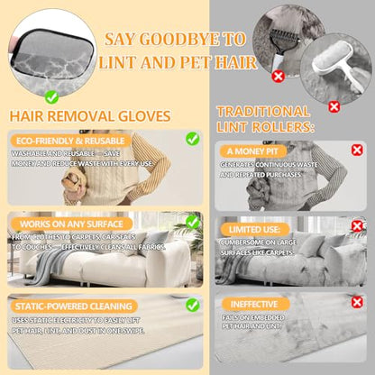 2 Pack Electrostatic Pet Hair Removal Gloves - Upgraded Reusable & Washable Pet Hair Remover Gloves for Cats & Dogs, Thickened Magic Brush Tool for Couch, Carpet, Furniture, Clothing & Car Seat - color: 2pcs-Black