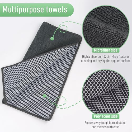 SINLAND Microfiber Dish Cloths Wash Clothes for Kitchen Best Kitchen Cloths Cleaning Cloth Poly Scour Side 12"x12" (5Pack, Dark Grey) - color: Dark Grey, size: 12inchx12inch 5pack