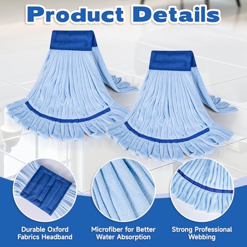 Large Microfiber Tube Mop Heads,Tube Wet Mop Refill (6 inch),Blue Heavy Duty Industrial Wet Mop Head Refill, Highly Absorbent,Commercial Mop Head Replacement,Machine Washable,Hardwood Floors(2)
