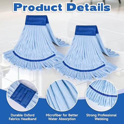 Large Microfiber Tube Mop Heads,Tube Wet Mop Refill (6 inch),Blue Heavy Duty Industrial Wet Mop Head Refill, Highly Absorbent,Commercial Mop Head Replacement,Machine Washable,Hardwood Floors(2)