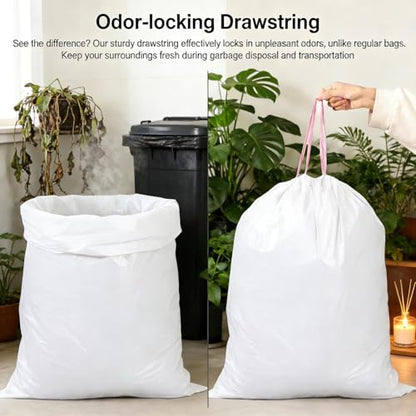 20 PCS/Ultra Large Size Trash Bags Thickened Leak-proof Waste Bag Tear-resistant Drawstring PE Waste Bag, 61 * 70cm, White - color: White