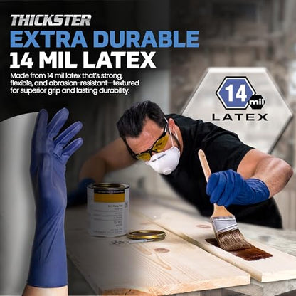 Thickster Powder-Free Exam Grade Latex Disposable Gloves. Size 2X-Large. Blue, 14 mil Thickness, 12" Length. Fully Textured for Superior Grip. Single Use. Pack of 50. (6605-20) - size: 2X-Large (Pack of 50)