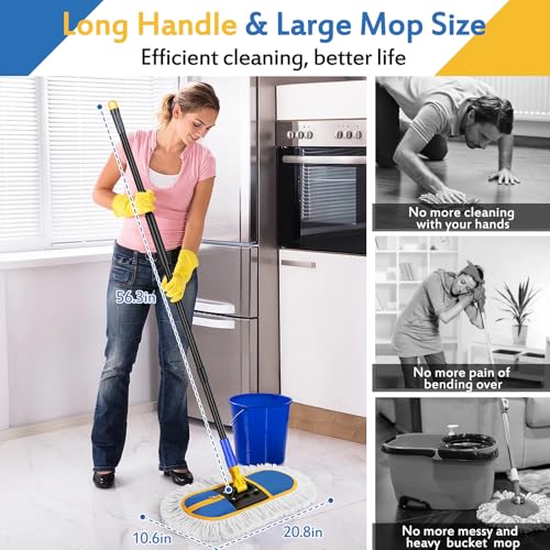 16 Inch Commercial Dust Mop Replacement Heads, 2 Pack Heavy Duty Industrial Cotton Mop Refill Pads Washable for Hardwood Vinyl Laminate Floors Kitchen Warehouse Courtyard Cleaning,Blue | Washable and Resuable/2 Pack Cotton Mop Refill Pads for Hardwood Vin