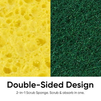 Scrubee Heavy Duty Scrub Large Sponge with Scouring Pad, Kitchen Dishwashing, Sink, Pot and Frying Pan Cellulose Scrubber Sponge Non Scratch. By Superio… (6" 3 Pack) - color: Large Green, size: 3-pack