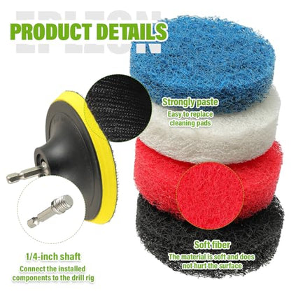 4 Inch Drill Brush Scrub Pads Cleaning Kit, 5X Faster Cleaning, Reusable Double Sided Scrub Pad for Bathroom Shower Tub Tile Grout Kitchen Toilet Hard Surfaces, 9 Pack(Mix Color) - color: Mix Color