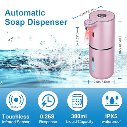 OHIFAST Automatic Liquid Soap Dispenser Touchless, USB Rechargeable Smart Hand Soap Dispenser, 6-Level Adjustable, 12.8oz/380mL Wall Mounted for Bathroom Kitchen Accessories Dish Soap-Rose Gold - color: Rose Gold, style: Liquid