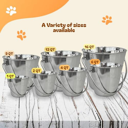 ADVANCE PET PRODUCTS 13 Quart Heavy Duty Stainless Steel Flat Side Bucket | Durable Food & Water Pail for Dogs, Cats, Kennels, Cages and Critter Crates | Multi-Purpose Bucket - size: 13 Quart - Not Hooked