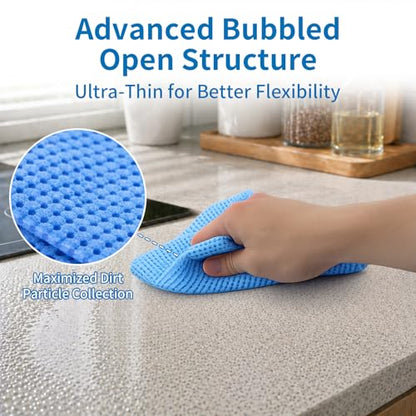 WETQUEEN Upgrade 60 Pack Microfiber Cleaning Cloth Roll - 11.8" x 11.8" Bubbled Reusable Rag for House, Kitchen, Car & Window - Tear Away Dish Rags & Wipe - 1 Roll Replaces 50 Paper Towels - Blue