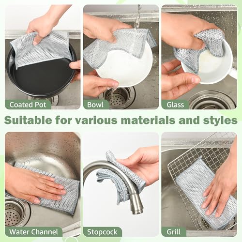 12Pcs Non Scratch Wire Dish Cloth, Multipurpose Wire Dishwashing Rags: Double Layer Mesh Cleaning Cloths, Steel Mesh Dishcloths, Scrub Cloths for Kitchen/Bath