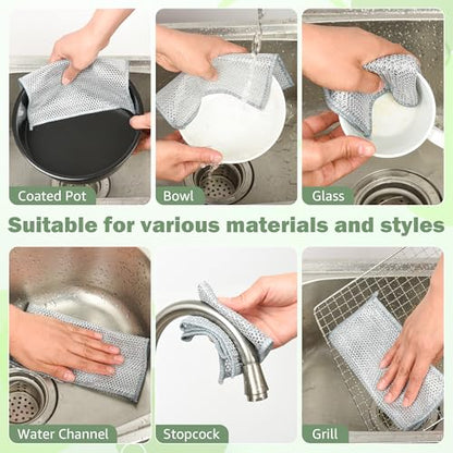 12Pcs Non Scratch Wire Dish Cloth, Multipurpose Wire Dishwashing Rags: Double Layer Mesh Cleaning Cloths, Steel Mesh Dishcloths, Scrub Cloths for Kitchen/Bath