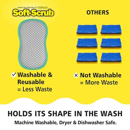 Soft-Scrub by Tuff-Scrub Scrub-N-Wipe Pad, Large, 6-Pack, Microfiber, Multi-Surface, Non-Scratch, Dual-Sided, Scrubber for Dishes, Sinks, Non-Stick Cookware, Machine Washable, Kitchen Sponge
