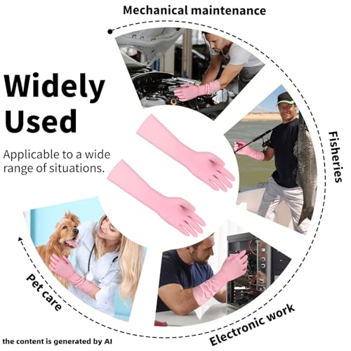 Long Sleeves Durable Disposable Nitrile White Gloves 15inches,Household Cleaning Dishwashing Waterproof 30PCS - color: Pink, size: Medium