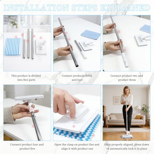 Snap Grip Mini Mop,2026 Upgraded Zero Touch Snap Grip Mini Mop,Cloth Changing MiniMop,Automatic Hands Free Push Pull Handle,Includes 1 MiniMop & 5 Reusable Cloths