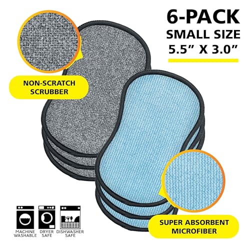 Original Scrub-N-Wipe Pad by Tuff-Scrub, 6-Pack, Microfiber, Multi-Surface, Non-Scratch, Dual-Sided, Scrubber for Dishes, Sinks, Non-Stick Cookware – Machine Washable, Durable Kitchen Sponge (Small) - size: Small