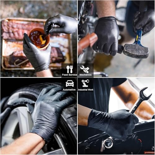 PROMEDIX P Heavy Duty Nitrile Gloves with Diamond Texture 8 Mil Latex Free Powder Free Industrial Disposable Glove - color: Black, size: Medium