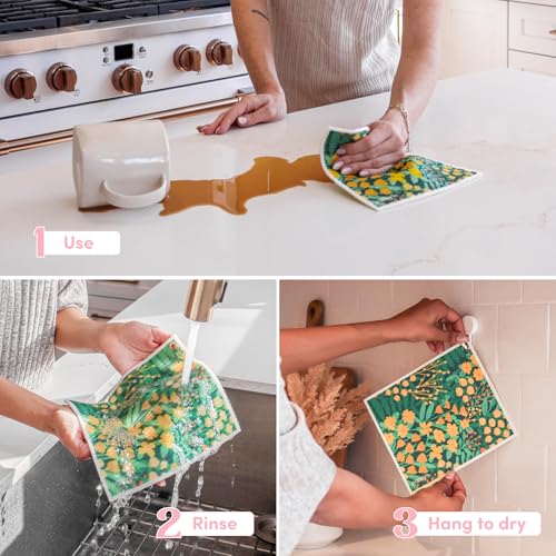 Papaya Reusable Paper Towels, Premium Swedish Dishcloths with Hook, Non-Scratch Reusable Paper Towel, 1 Sheet Replaces 17 Rolls - 2 Sheets, 1 Hook - color: Secret Garden