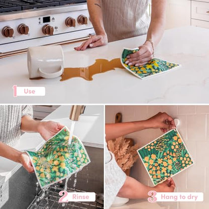 Papaya Reusable Paper Towels, Premium Swedish Dishcloths with Hook, Non-Scratch Reusable Paper Towel, 1 Sheet Replaces 17 Rolls - 2 Sheets, 1 Hook - color: Secret Garden