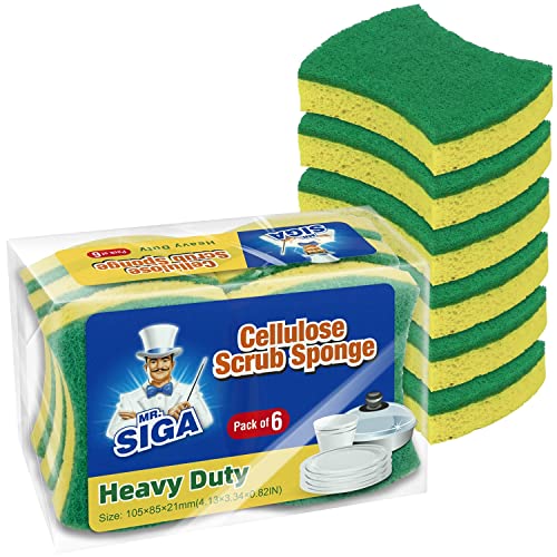MR.SIGA Heavy Duty Cellulose Scrub Sponge, Dual-Sided Dishwashing Sponge for Kitchen, 12 Pack - color: Green, Yellow