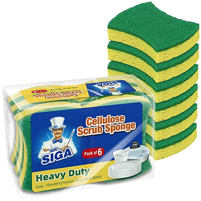 MR.SIGA Heavy Duty Cellulose Scrub Sponge, Dual-Sided Dishwashing Sponge for Kitchen, 12 Pack - color: Green, Yellow