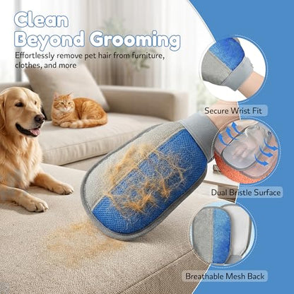 Pet Hair Removal Glove, Reusable Strong Grooming Fur Remover for Cats & Dogs, Flexible Electrostatic Pet Hair Remover| Removes Fur from Furniture, Clothes, Carpets, Car Seats (1 Pack, Blue/Grey)