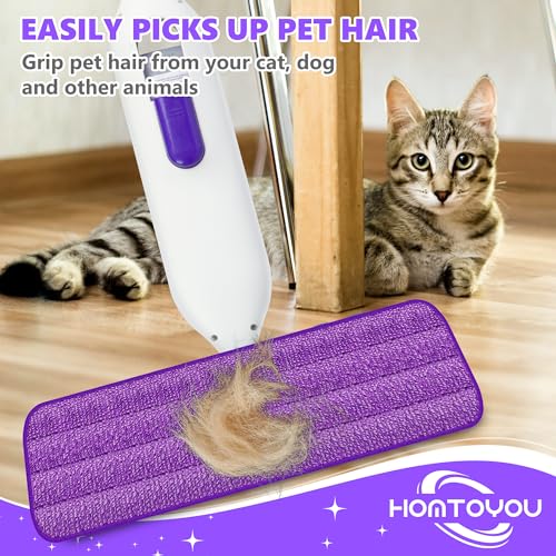 HOMTOYOU Wet Spray Mops with 10 Reusable Pads: Wet Mop for Hardwood Tile Wood Laminate Vinyl - Absorbs Pet Hair Dust