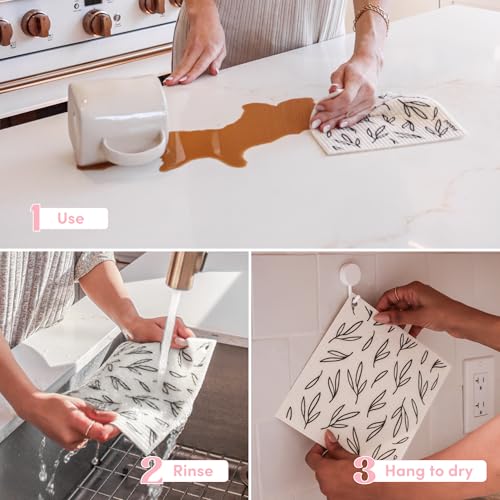 Papaya Reusable Paper Towels, Premium Swedish Dishcloths with Hook, Non-Scratch Reusable Paper Towel, 1 Sheet Replaces 17 Rolls - 2 Sheets, 1 Hook - color: Call Me Twiggy