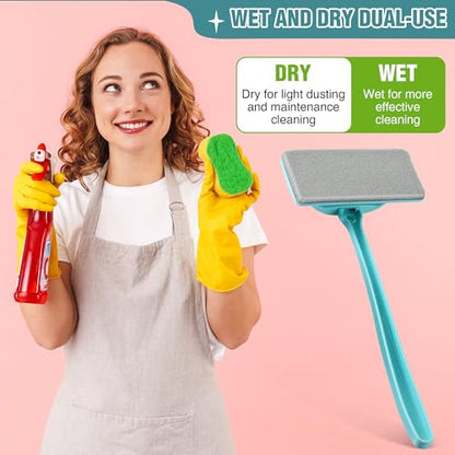 Window Screen Cleaner Brush, Mesh Window Cleaning Brush Kit with Replaceable Heads and Detachable Handle, Wet & Dry Dual Use for Screens, Doors, Patio(5 Pack)