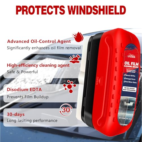 Oil Film Cleaning Brush for Car Windows, 2026 Upgraded Clear Vision Windshield Cleaner with Anti-Rain Coating, Improving Clarity & Safer Driving, Kit with Supplements & Towel, 2 pcs(Red)