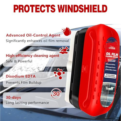 Oil Film Cleaning Brush for Car Windows, 2026 Upgraded Clear Vision Windshield Cleaner with Anti-Rain Coating, Improving Clarity & Safer Driving, Kit with Supplements & Towel, 2 pcs(Red)