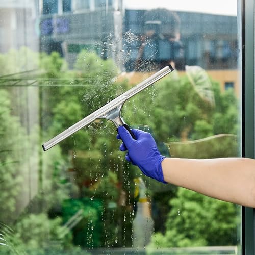 Restaurantware-Clean Tek Professional 13.78 Inch Window Squeegee, 1 Cleaning Squeegee with Rubber Blade - No-Slip Handle, Clean Mirror Or Car Windshield, Stainless Steel Wiper for Glass Door - size: 13 3/4", style: Stainless Steel, with Black Rubber Grip