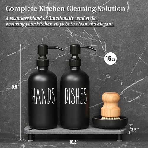 MOMEEMO Matte Black Soap Dispenser Set Comes with Stainless Steel Pumps, Instant Dry Tray, and Dish Scrub Brush, Suitable for Matte Black Kitchen Accessories. (Black) - color: Black1