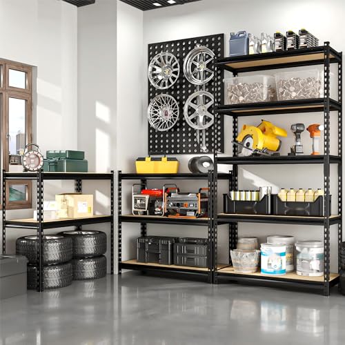 36.12"W: Father&I 5-Shelf-Storage-Rack Industrial Metal+Wood Garage/Kitchen Shelves Steel Utility Stand Shelving Unit Adjustable Heavy-Duty Shed/Closet/Pantry Organizer 72"h*36.12W*16d, Black - size: 72*36*16 Wood-5T