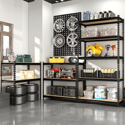 36.12"W: Father&I 5-Shelf-Storage-Rack Industrial Metal+Wood Garage/Kitchen Shelves Steel Utility Stand Shelving Unit Adjustable Heavy-Duty Shed/Closet/Pantry Organizer 72"h*36.12W*16d, Black - size: 72*36*16 Wood-5T