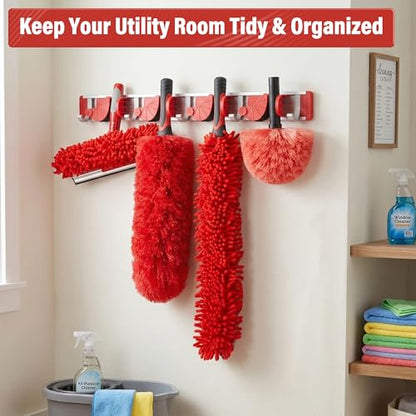 20FT High Reach Ceiling Duster Kit with 5-12ft Extension Pole – Fan & Cobweb Cleaner, Microfiber Feather Duster, 2-in-1 Window Squeegee, 270° Rotating Head, Reusable & Washable, Wall-Mount Rack
