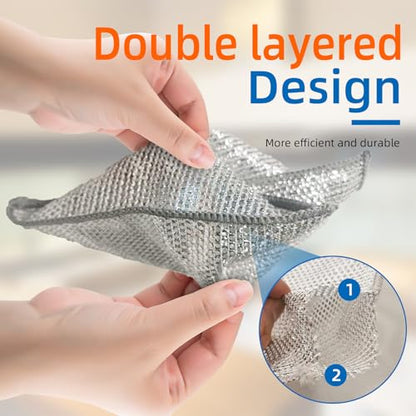 Large Size Non Scratch Steel Wire Dishwashing Rags and Steel Scrubber,Substitute for Steel Wool Scrubbers,Kitchen Cleaning Cloths, Multifunctional Wire Dishcloth for Pots,Pans,Dishs,Flatwarel - size: 11.8"L x 11.8"W