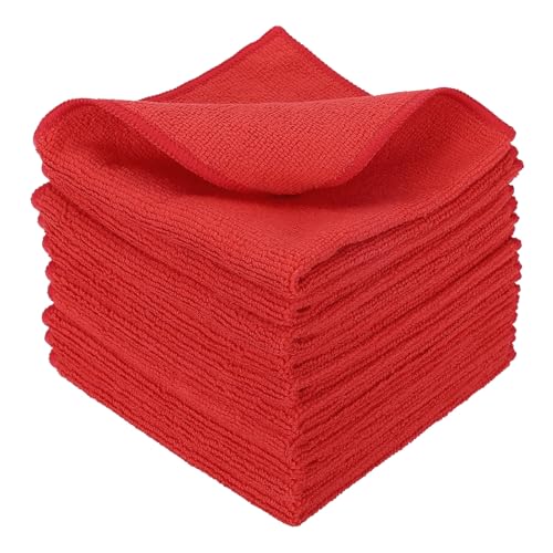 uxcell 10 Pcs Microfiber Cleaning Cloth, Kitchen Towels Reusable Microfiber Towels Highly Absorbent for Household Cleaning Supplies, Kitchen, Bathroom, Red(Square), 11.8" X11.8 - color: Red