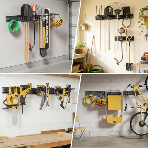 GRENPRO Garage Tool Organizer Wall Mount with 49.5 inches Rails and 6 Double-layer Hooks, Heavy Duty Tool Rack, Garage Storage Rack For Yard Tools - size: 49.5 inch