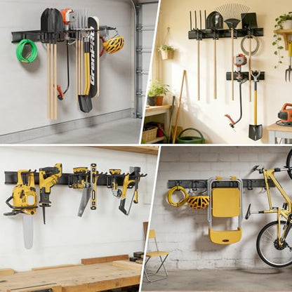 GRENPRO Garage Tool Organizer Wall Mount with 49.5 inches Rails and 6 Double-layer Hooks, Heavy Duty Tool Rack, Garage Storage Rack For Yard Tools - size: 49.5 inch