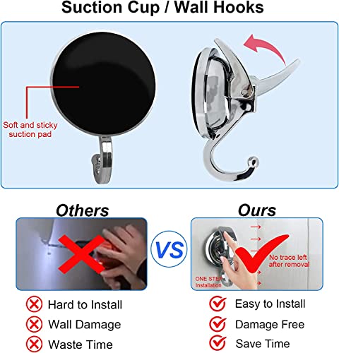 Suction Cup Hooks - Heavy Duty Glass, Reusable, No Hole Punched, for Bathroom Robe & Garland (Silver, 4 Pack) - color: Silver, size: 4 Pack