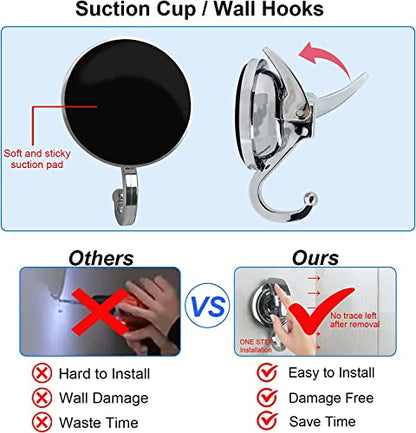 Suction Cup Hooks - Heavy Duty Glass, Reusable, No Hole Punched, for Bathroom Robe & Garland (Silver, 4 Pack) - color: Silver, size: 4 Pack