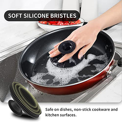 Silicone Sponge, BEAUTAIL Non-Scratch Scrub Sponges for Washing Dishes, Kitchen Fruit Vegetable Cleaning Brush, Long Lasting and Reusable Dishwashing Scrubber, Suction Up Hang Designed, 1 Pack, Black - color: 1pcs Black