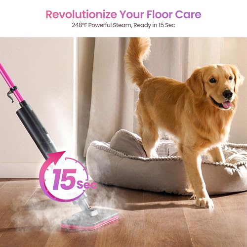 Schenley Steam Mop Cleaner Powerful - 15s Fast Heat-Up, Chemical-Free for Hardwood/Tile/Laminate & Floors/Walls, Washable Pads, 3 Modes for Carpet, Lightweight, Self-Standing, Sleek Design - size: Compact