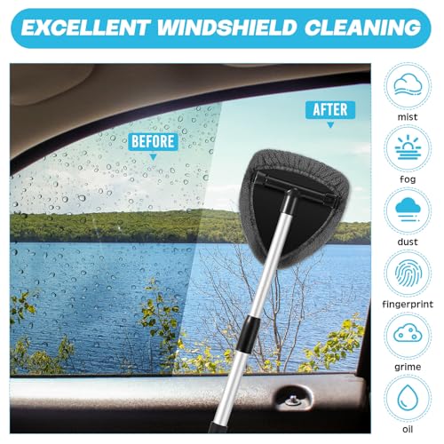 Potchen 8 Pcs Car Windshield Cleaner Tool Kit with Extendable Handle, Microfiber Towel Pads, Brush, Empty Spray Bottle for Auto Glass Wiper Suvs Rvs & Home Windows(Grey) - color: Grey