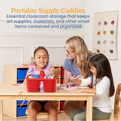 ECR4Kids 2-Compartment Large Plastic Caddy, Multipurpose Organization, Primary, 6-Pack - color: Primary